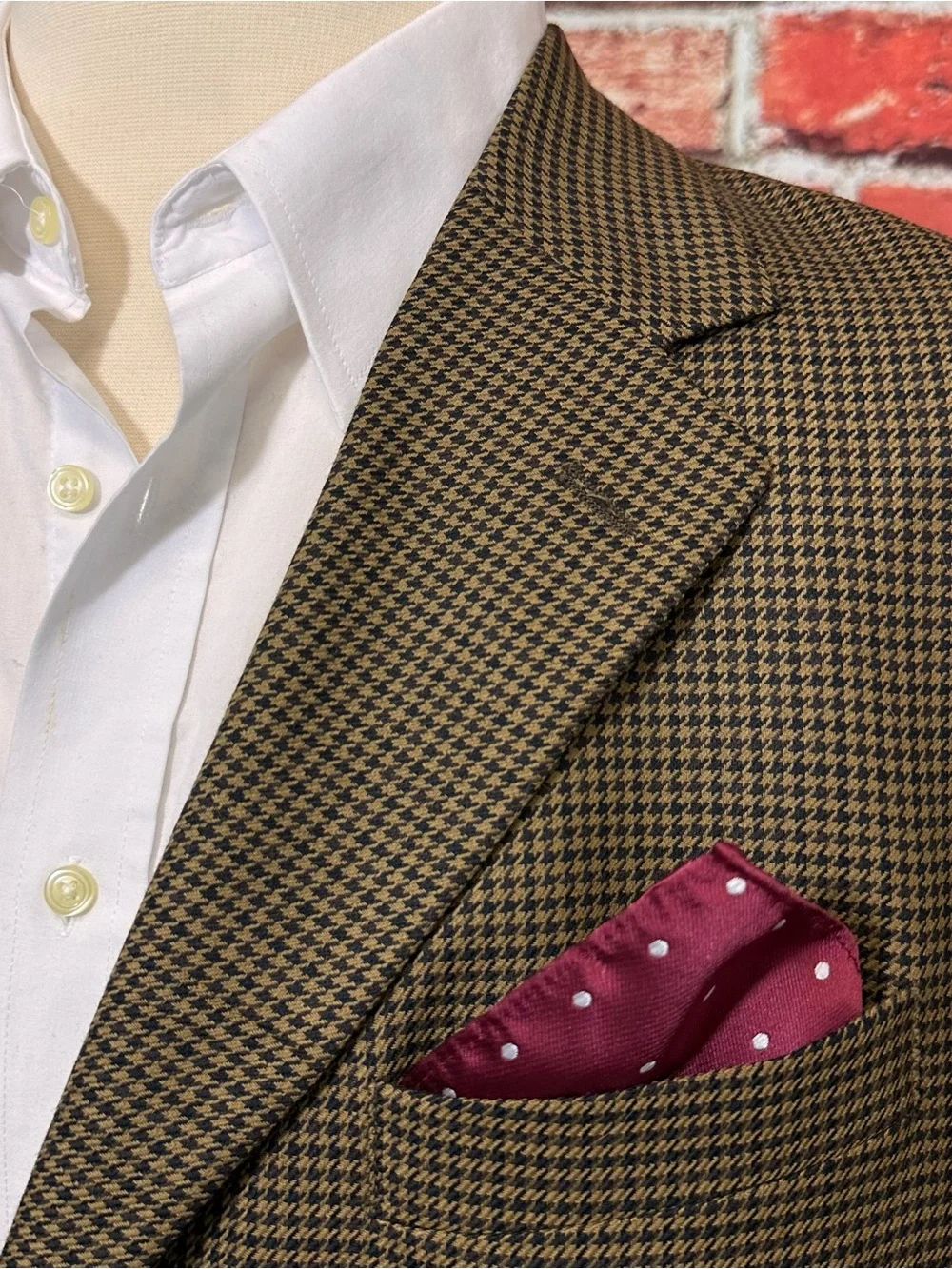 OSCAR DE LA RENTA MENS BLAZER SZ 48 BROWN HOUNDSTOOTH CHECK SPORT COAT JACKET